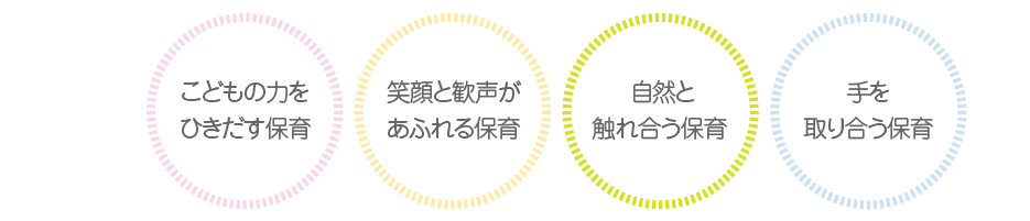 こどもの力をひきだす保育・笑顔と歓声があふれる保育・自然と触れ合う保育・手を取り合う保育